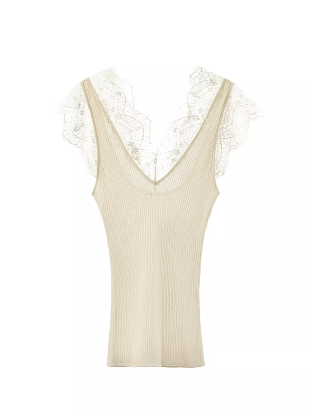 LACE KNIT TOP
Zara Cream Ribbed Lace-Trim Camisole